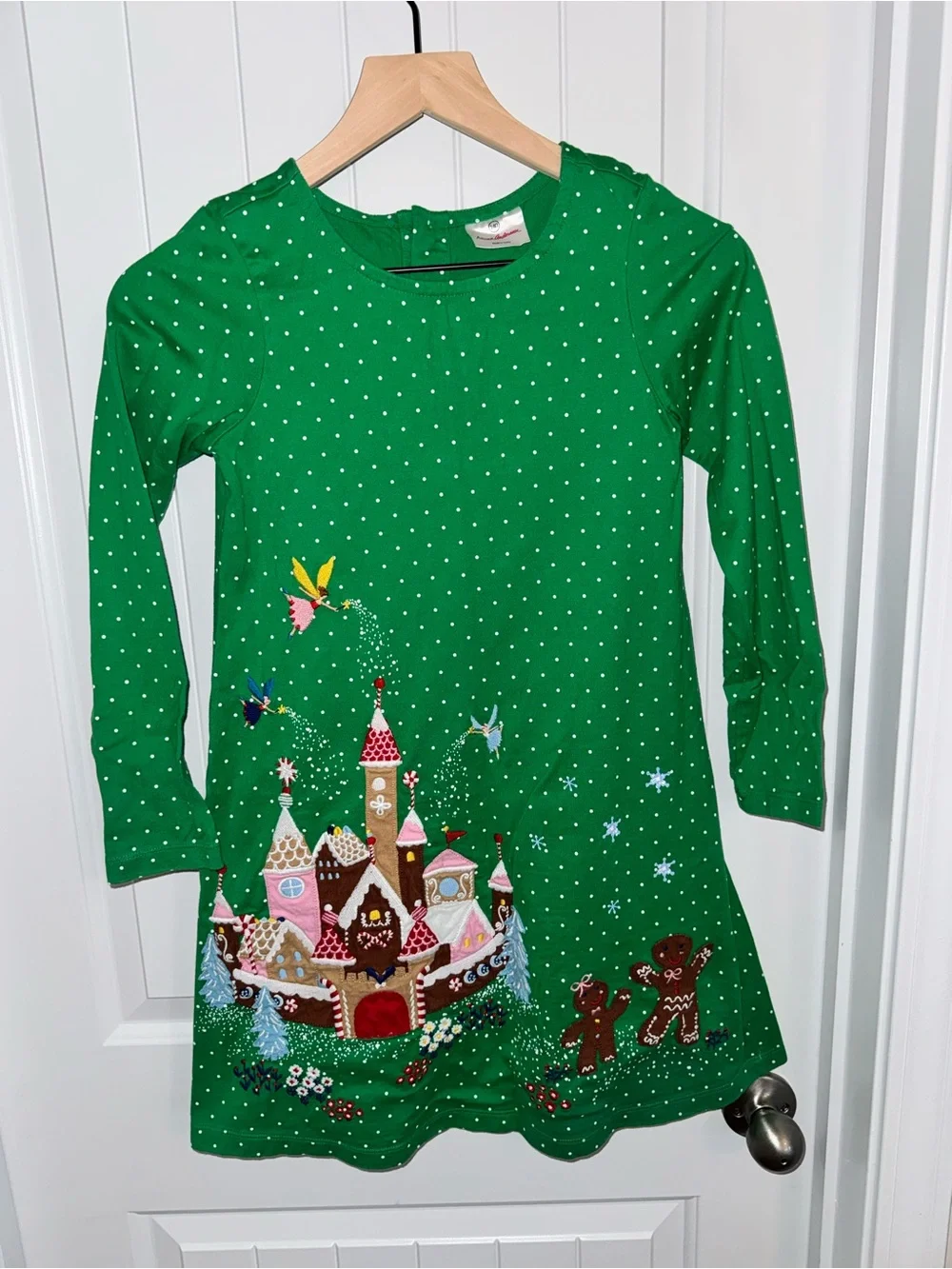 Girls' Green Holiday Castle Appliqué Long-Sleeve Dress